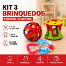 Kit 3 Brinquedos Infantis Coloridos com Chocalho Peixe Bolinha e Torre para Coordenação Motora Peixinho Pedagógico