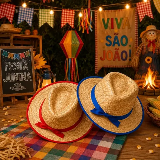 Chapéu de Palha Malandrinho Festa Junina São João Para Criança Ou Decoração