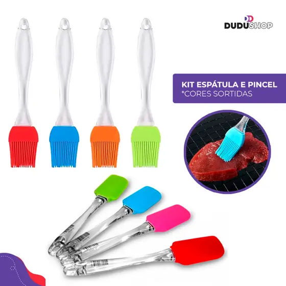 Kit Culinário Espátula e Pincel de Silicone com Cabo Plástico Transparente Confeiteiro para Doces