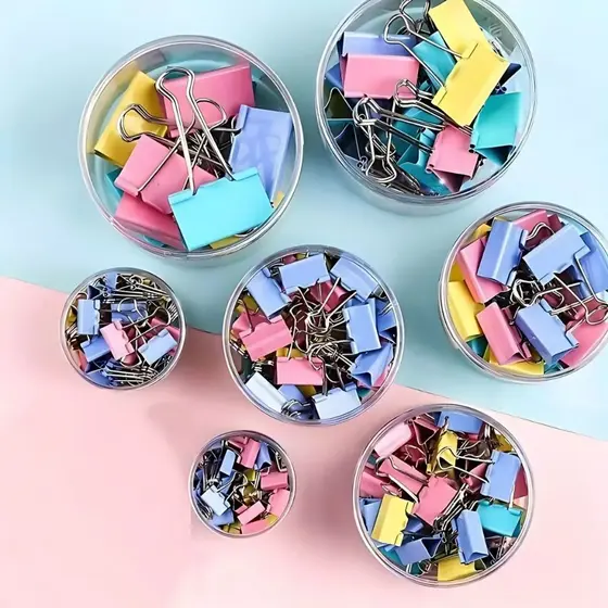 Conjunto 48 Prendedores de Papel Grampo Clips Coloridos Kit Escritório Office Escolar 25mm/32mm/41mm