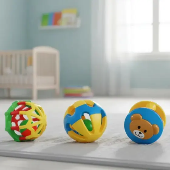 Torre KIT 3 Chocalho Com Bolinha Colorida Bebe Criança Infantil Educativa Pedagógica