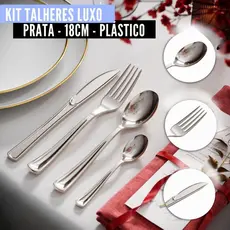  Talheres Prata Luxo Garfo Faca Colher Festa Casamento Colher Sobremesa Descartável 12 un cada