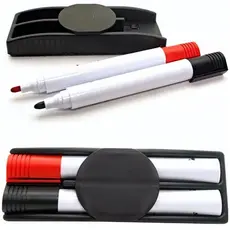 KIT Apagador + 2 Marcadores de Quadro Branco Apagador Lousa Suporte para Marcadores Preto e Vermelho