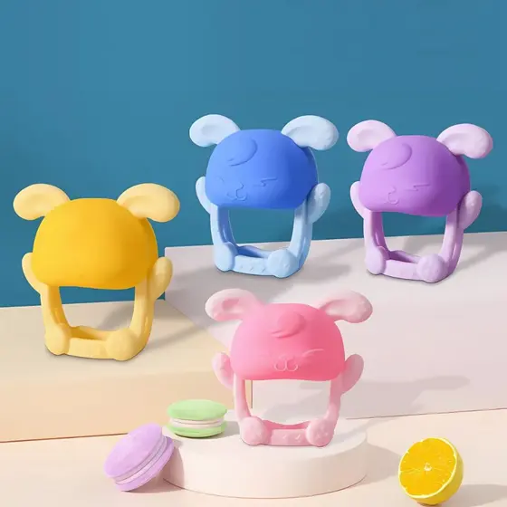 Luvinha Coelho Silicone Mordedor de Bebe Luva Dentição Infantil Luva Massageador de Dente Bebes