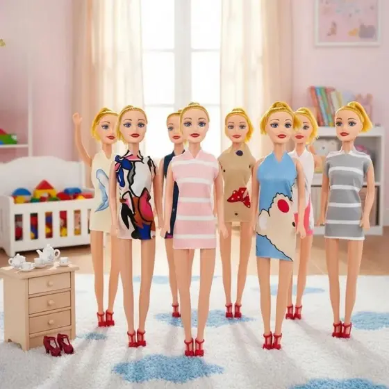 Kit Com 10 Bonecas Plastico Baratas Lembrancinha Boneca Brinquedo Simples Boneca Lizzie Roupas Polly