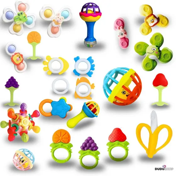 Chocalhos Sensoriais Silicone 7pcs Bebê Desenvolvimento Macio Divertido Sons Bolinha Dutoys