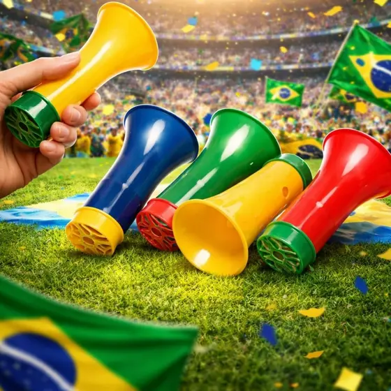 Corneta Apito Buzina Vuvuzela Com Cordão Brasil Copa Mundial Torcedor Cornetinha Assoprar Diversão