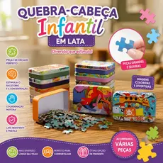 Quebra-cabeça Sortidos De Madeira 60 Peças Quebra-cabeça Na Lata Infantil Desenhos Coloridos Madeira
