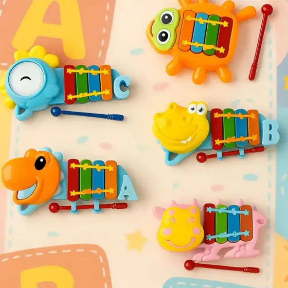 KIT 4 Xilofone Brinquedo Musical Bebê Infantil Educativo Animais Frutas Pedagógico