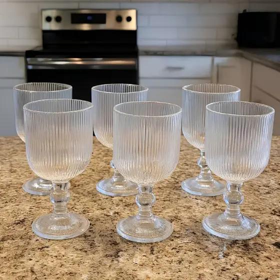 Conjunto 6 Peças Taça de Vidro Canelado Grande Copo 400ml Mesa Posta Vidro Canelado Duhome