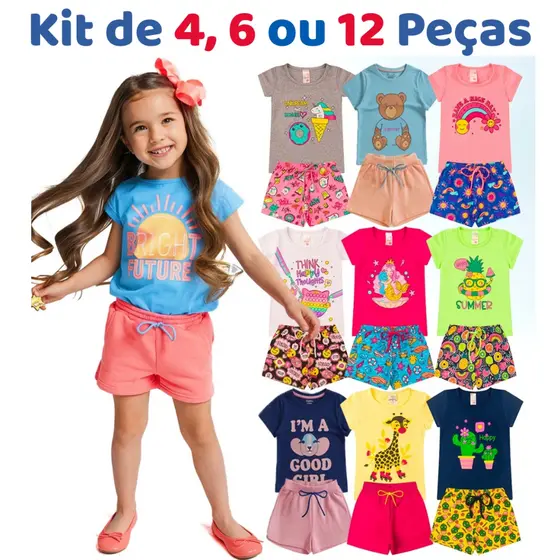 Kit Sortido 4, 6 ou 12 Peças Roupa Infantil Menina Verão Algodão Conjunto Criança Feminino