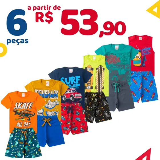 Kit 6 Peças Roupa Infantil Menino Verão Conjunto Criança Masculino Promoção
