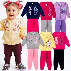 Kit 4 Peças Conjunto Moletom Infantil Menina Feminino Inverno Com Capuz e Zíper