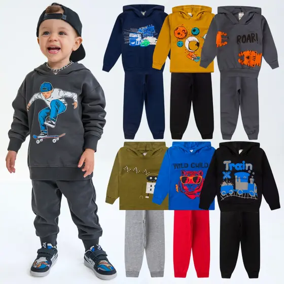 Kit 2 Peças Moletom Infantil Menino 1 ao 14 Masculino Inverno com Capuz