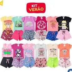 Kit Sortido 10 Peças Roupa Infantil Menina Conjunto Feminino Verão Algodão 5 Blusas + 5 Shorts do 1 ao 14