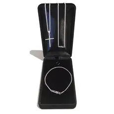 Correntinha Masculina + Pulseira + Pingente Cruz Banhado A Prata 925