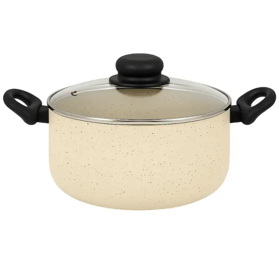 Caçarola Antiaderente com Tampa, branco marmorizado, 5 camadas, várias medidas