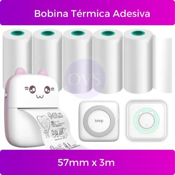 Bobina Etiqueta Termica Adesiva 57mm Branco Para Mini Impressora Portátil