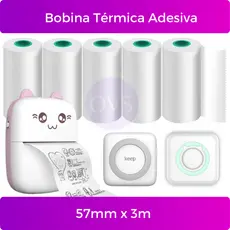 Bobina Etiqueta Termica Adesiva 57mm Branco Para Mini Impressora Portátil