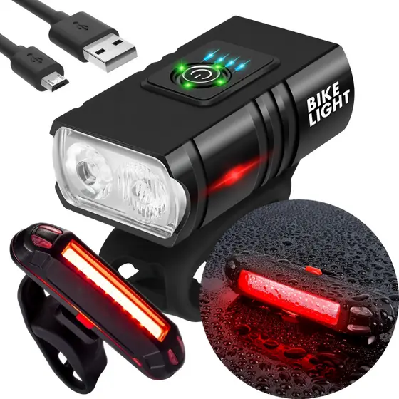 Kit Farol Lanterna Bike 2 Led Cree T6 6000lm + Luz Traseira Ks103