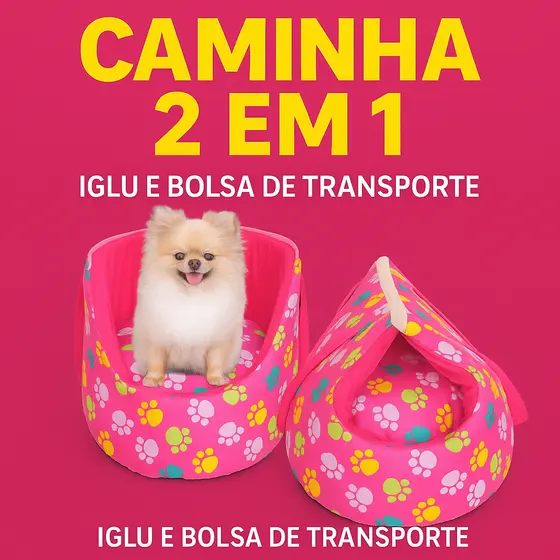 Cama e Bolsa de Transporte Pet Para Cachorro Pequeno e Gato Modelo 2 em 1 Impermeável