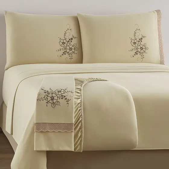 Jogo de Lençol Bordado 3 Peças Cama Casal Queen