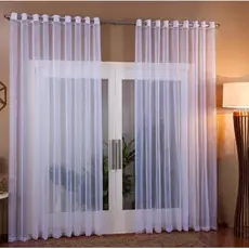 Cortina Luxo Voil Lisa Para Cozinha Quarto e Sala Com Ilhós Cromado