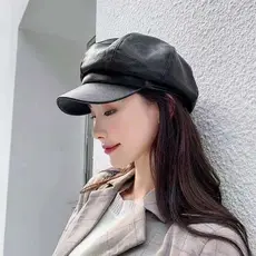 Boina Feminina De Couro Pu Estilo Britânico Com Aba Para Outono / Inverno / Octogonais