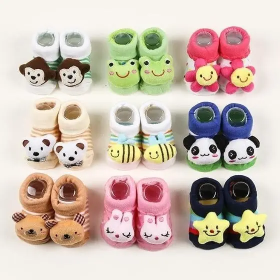 Kit 4 Pares de Meias Infantil Bebê Pantufa 3D Bichinho Meia Recém Nascido/Menina/Menino RN