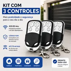 Controle Remoto Universal para Portão Elétrico Eletrônico Garagem com Chaveiro 433mhz 4 Botões
