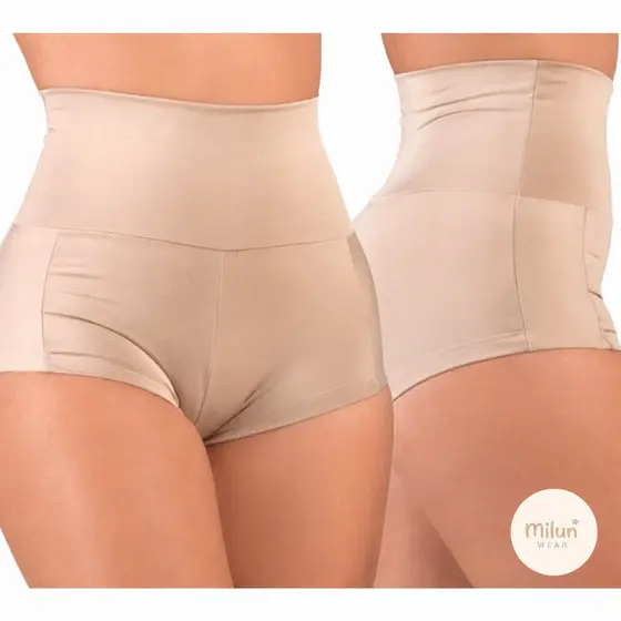 Short Modelador Cós Duplo em Suplex Resistente Alta Qualidade Cós Médio Cinta Compressão
