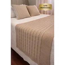 Kit Manta Peseira Trico Trança + 2 Capas Almofadas Cama Posta Solteiro Sofá Casal Queen King