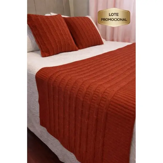 kit Peseira Manta Trança Tricô + 2 capas de Almofada Cama Posta Solteiro Sofá  Casal Queen King