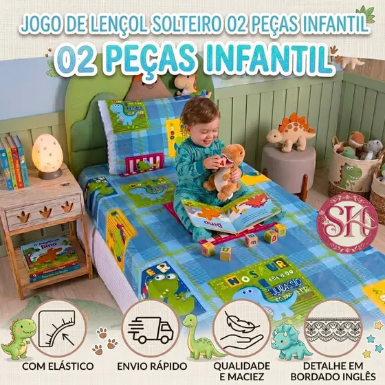 Jogo de Lençol Solteiro 02 Peças Microfibra Estampada Infantis Criança Rosa azul Menina Menino
