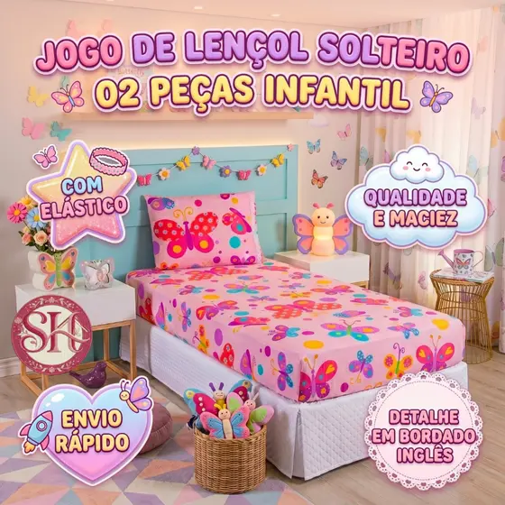 Jogo de Lençol Infantil 2 Peças Solteiro Estampado Menino Menina Crianças