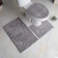 Tapete Jogo para bnheiro com 3pçs peludo tipo "macarrao" grosso macio com antederrapante cor liso preço barato promoção