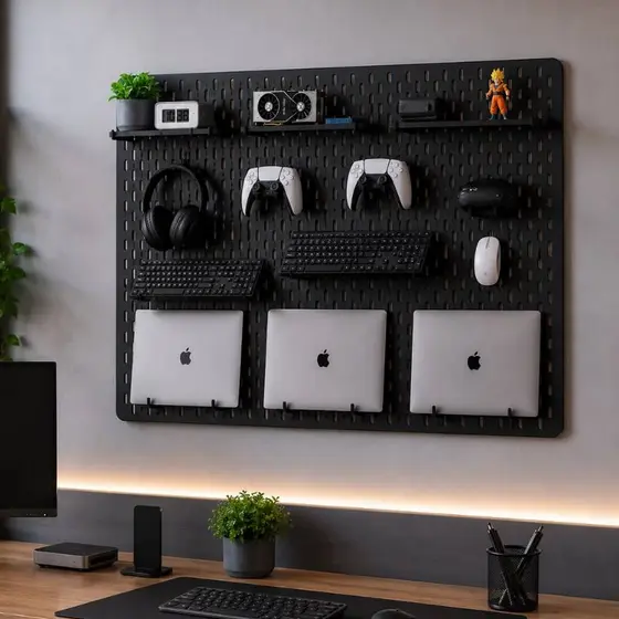 Pegboard G Premium Mdf Setup Gamer Home Office Preto