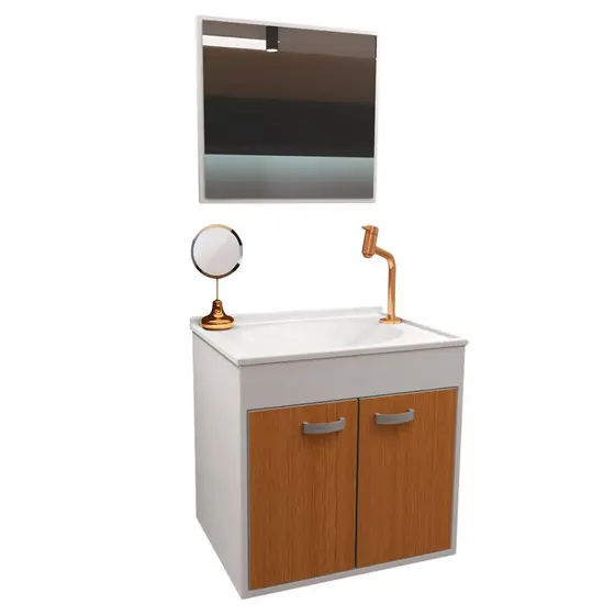 Gabinete Para Banheiro Com Cuba E Espelho Udine Carvalho 45 cm