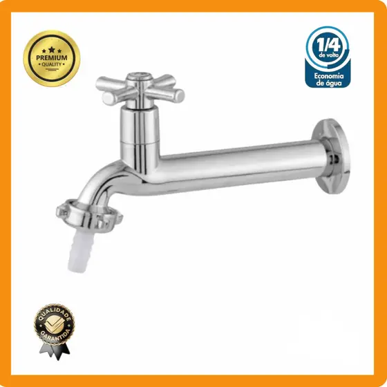 Torneira de Parede para Pia ou Tanque ou Jardim Cromada com Bico p/ Mangueira em ABS 1158