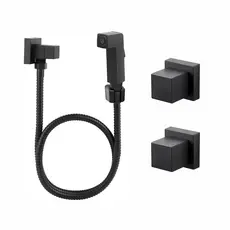 Ducha Higienica Quadrada Luxo Preto Fosco + 2 Acabamentos Para Registro Deca Preto Fosco