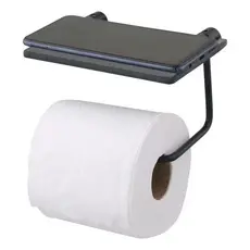Papeleira Porta Celular Objetos Vidro Fume P/ Banheiro Preto Prateleira