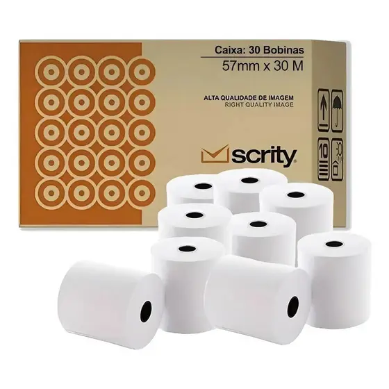 Bobina Para Calculadora 57x30 Branca Scrity - Cx C/ 30 Unds Branca NAO É BOBINA TÉRMICA