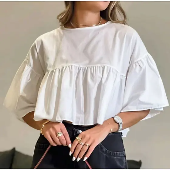 Blusinha Cropped Franzido Largo Moda Feminina