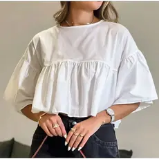 Blusinha Cropped Franzido Largo Moda Feminina