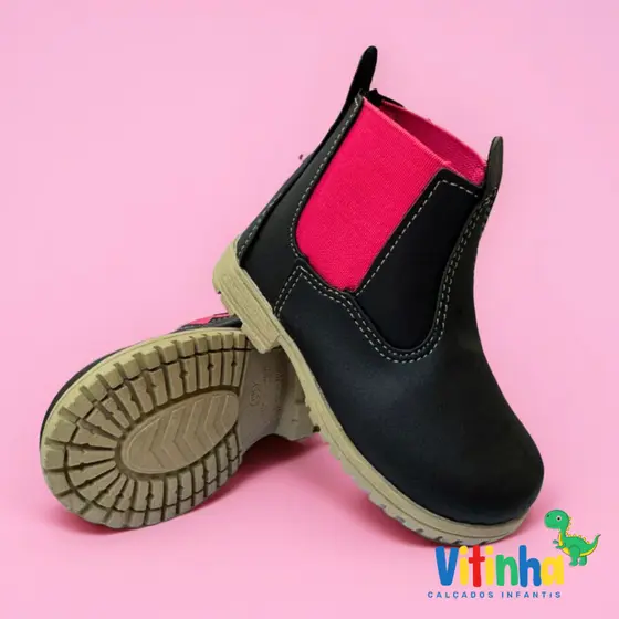 Botinha Jeca Menina Infantil Bota Princesa Bebê  Cowntry B50 PRETO PINK