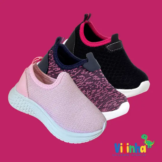 Kit 3 Pares - Tênis Infantil Feminino Menina Volta as Aulas