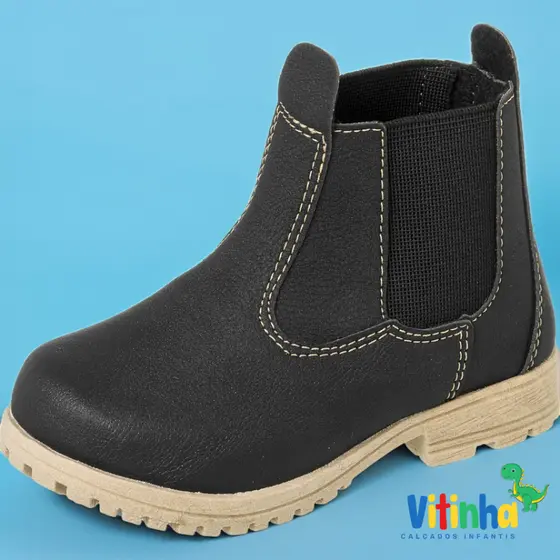 Bota Botinha Botina Jeca Cowntry Infantil Masculino Menino Bebê Preto