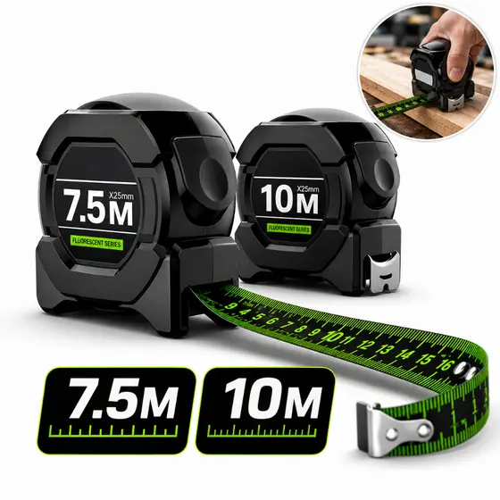 Trena Fita Métrica Aço Inoxidável 7.5/10m carbono Medição De Alta Precisão trena Profissional Obra Fluorescente Trava 7M