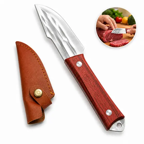 Mini Faca Artesanal Aço Inox Afiada Cirúrgico – Churrasco & Cozinha com Bainha de Couro 1610