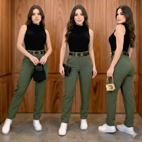 CALÇA SOCIAL FEMININA ALFAIATARIA SLIM ZÍPER NA LATERAL CINTURA ALTA